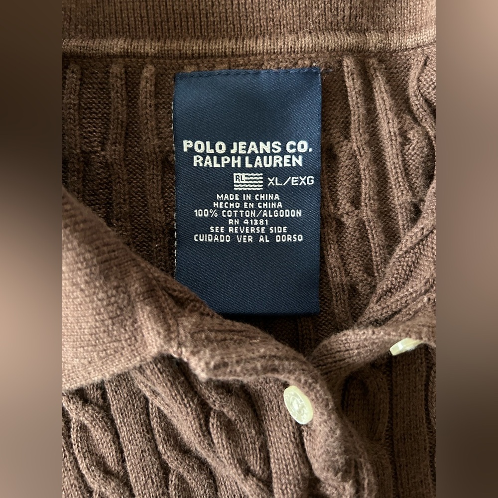 Vtg Women’s Polo Ralph Lauren cable knit short sleeve brown sweater XL - Picture 2 of 4